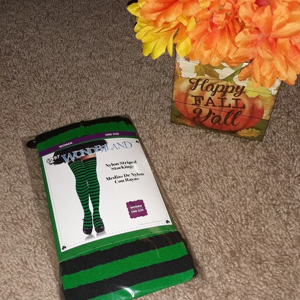 (One Size) Blk/ Green Mid Thigh Stocking (Free w Bundle Buy)